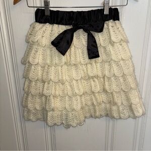 Miss Treasures Sweater Cream Skirt with black satin bow